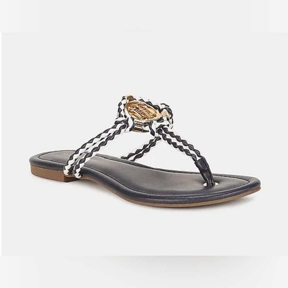 Tommy Hilfiger woven braided t strap sandal in navy